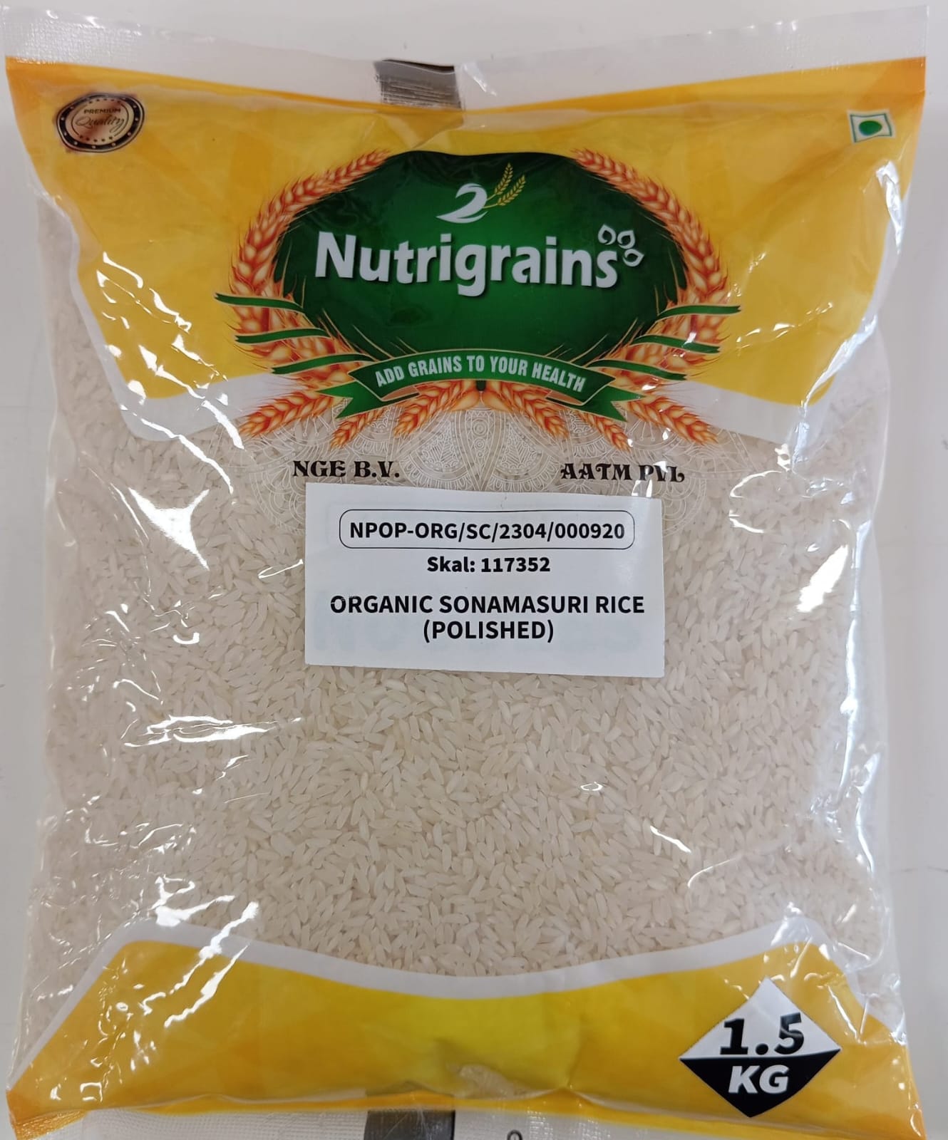 Nutrigrains Organic Sonamasuri Rice Polished 1.5kg