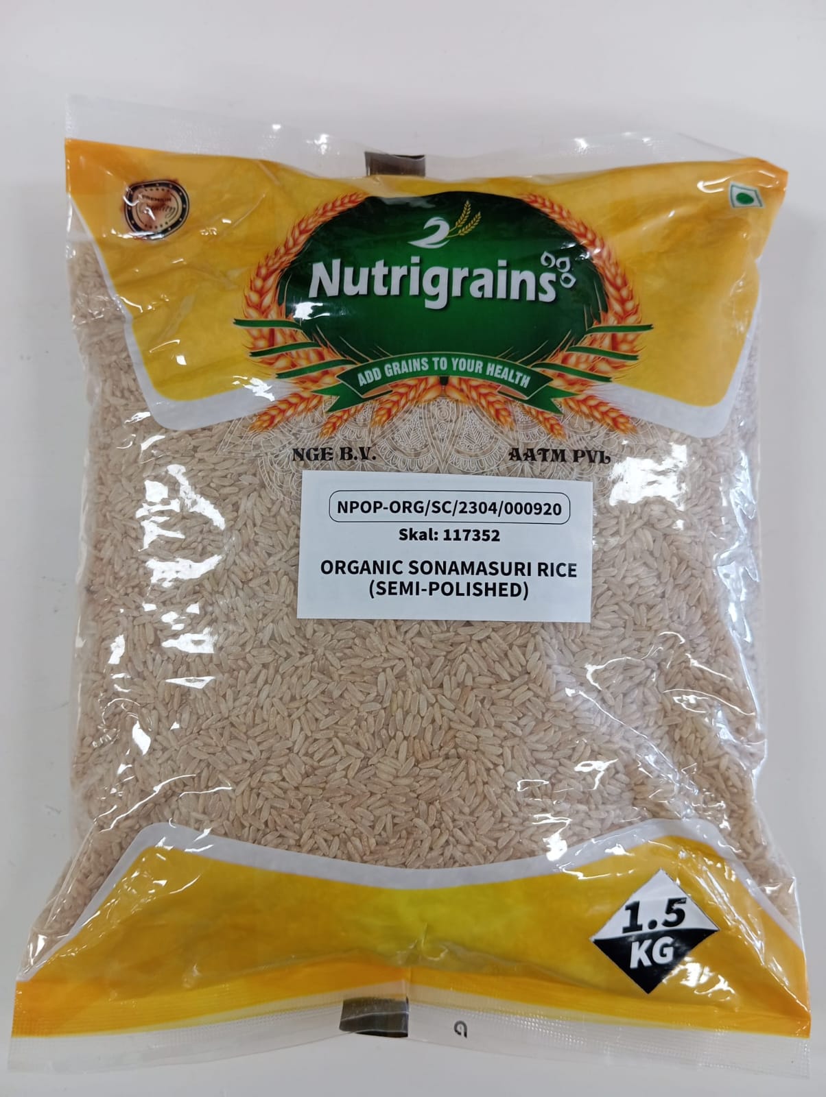 Nutrigrains Organic Sonamasuri Rice 1.5kg(semipolished)
